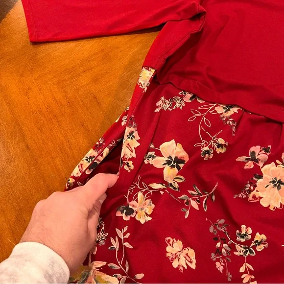 NEW $109 J.Jill Sepia Blossoms Knee-Length A-Line Dress Red Floral 2X 3/4 Sleeve - Picture 8 of 16